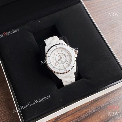 High Quality Replica CHANEL J12 White Stainless Steel Strap White Face Dial White Case Watch 33mm